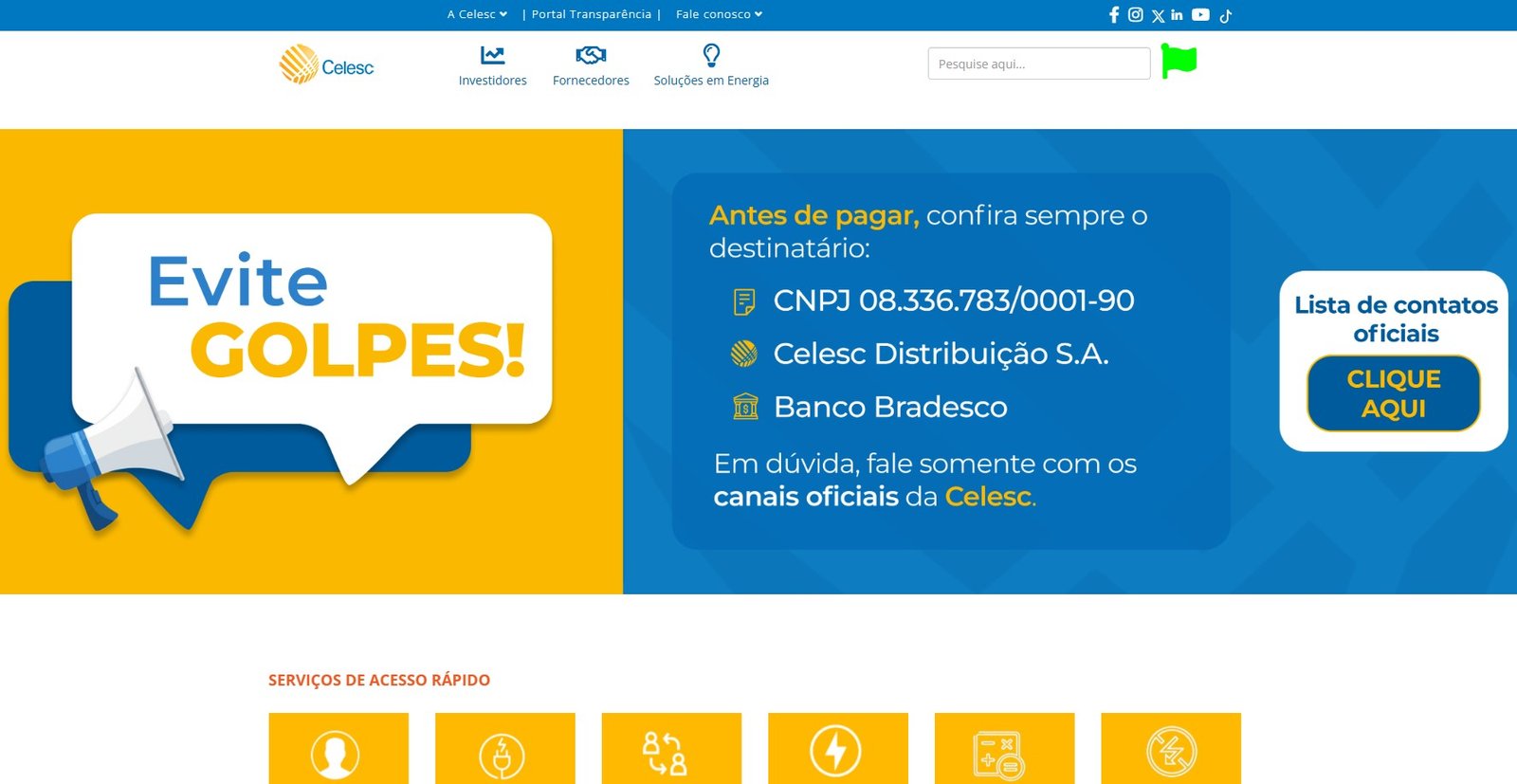 Aviso Celesc Canais Oficiais