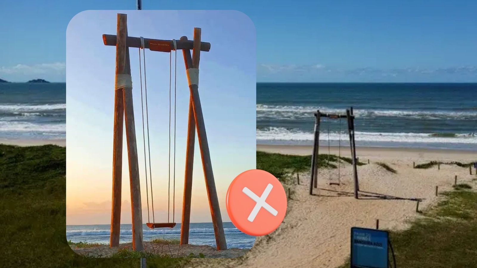 Comunicado sobre a retirada do balanço na Praia do Ervino.