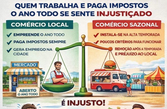 Vista do comércio na Praia do Ervino