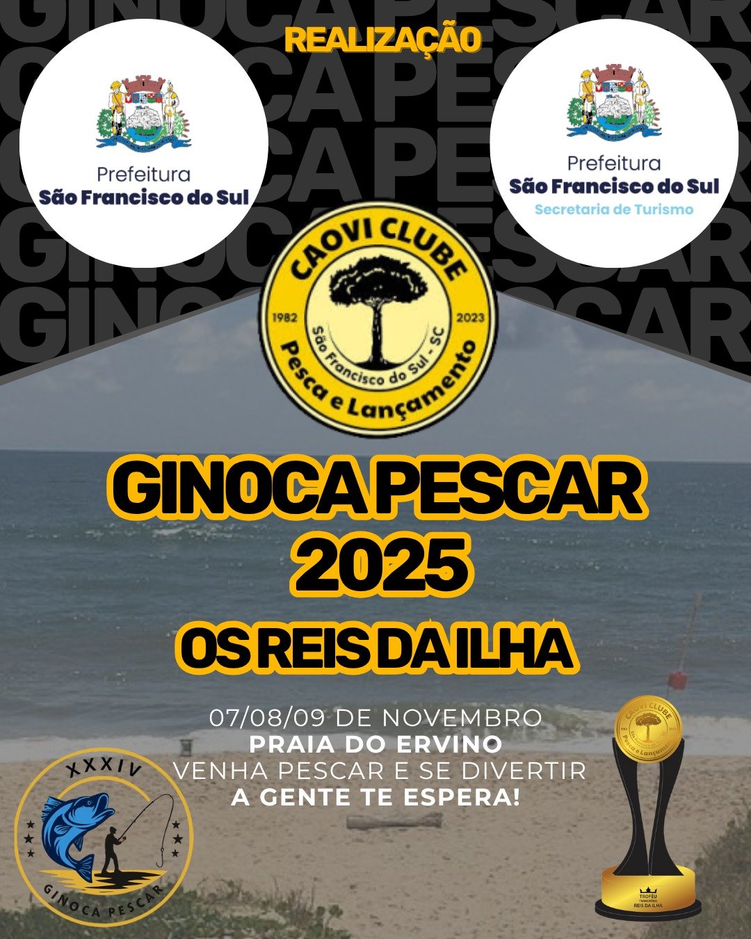Pescadores na Praia do Ervino durante competição